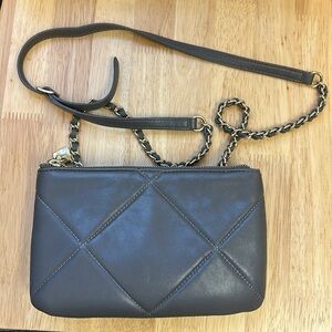 Talbots Gray Leather Quilted Crossbody Bag With Gold Chain and Leather S…
